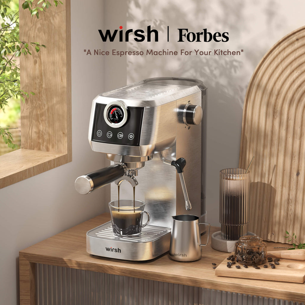 Wirsh 20 Bar Espresso Machine with Plastic Free Portafitler and Steamer, Pressure Gauge, Touch Screen, Full Stainless Steel (Home Barista Plus)